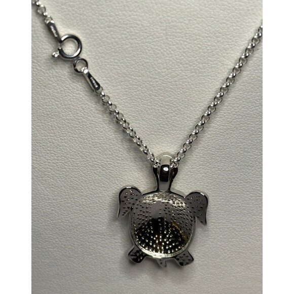 White Opal Turtle Pendant Thick Silver w Italian Made 18” 2mm Silver Rolo Chain - Picture 6 of 7